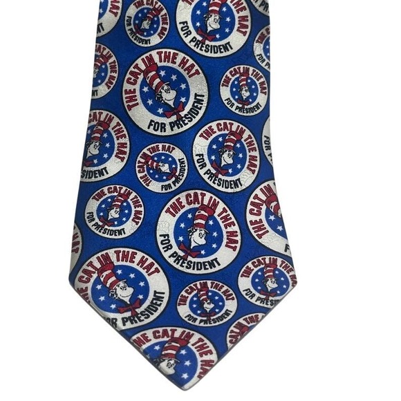 VTG 1994 Dr. Seuss The Cat In The Hat For President Silk Novelty Graphic Tie - Picture 1 of 6